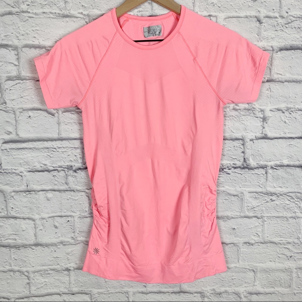 Athleta Finish Fast tee pink M fitted seamless top